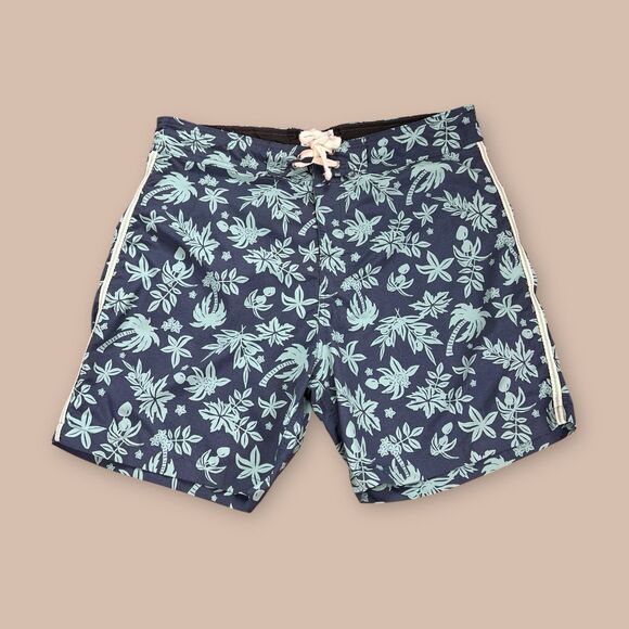 Body Glove Vintage Board Shorts Blue Teal Palm Tree Floral Stripe 32 Mens Small - Picture 1 of 8